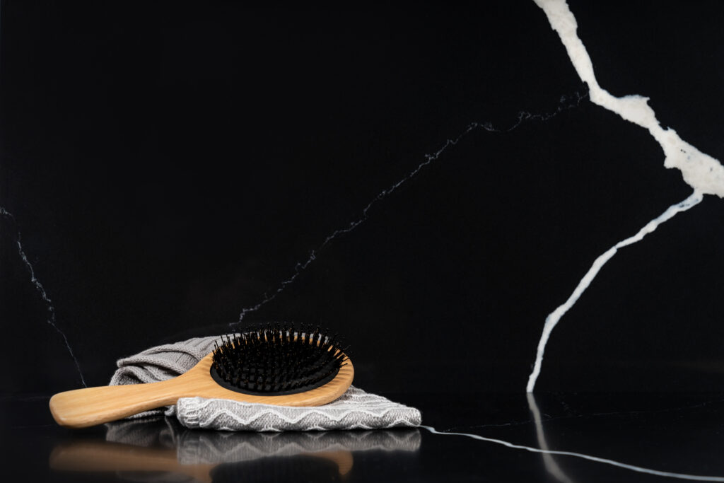 black quartz with a marble veining